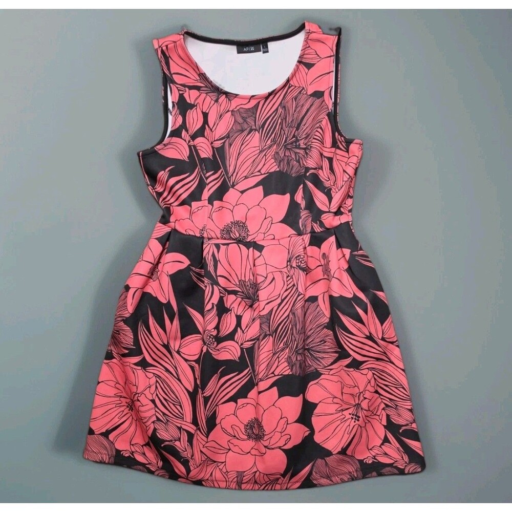 Apt. 9 Fit & Flare Dress Womens Large Salmon Black Sleeveless Pockets Party Work